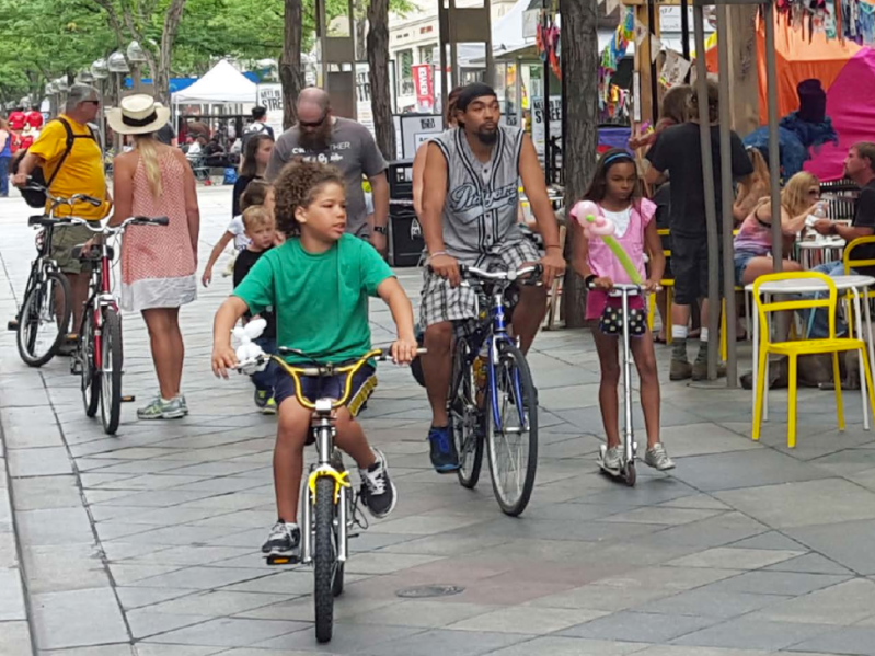 The 16th Street Mall could be a place where every person feels safe and welcome, as it is during “Meet in the Street” days, when the mall is pedestrianized to attract more people. Image: Gehl Studios