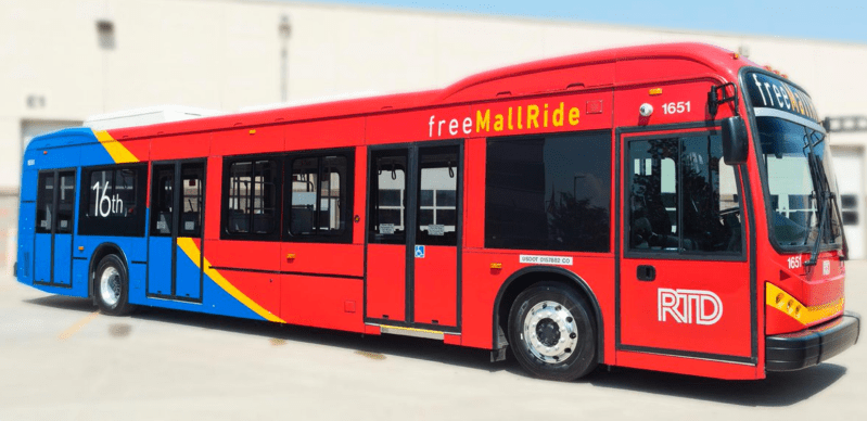 Coloradans will be seeing a lot more electric buses like, the new MallRide shuttles, around the state. Image: RTD