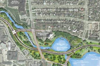 New York State DOT's plans to turn the Sacajaquada Expressway into a surface street don't go far enough to prioritize people instead of cars. Image via Buffalo Rising