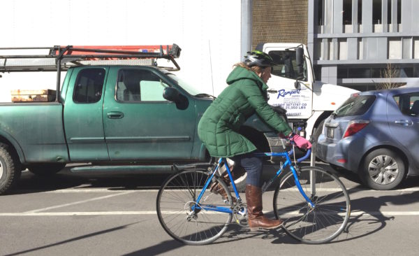 All it took was some paint and plastic posts to protect this bike rider from auto traffic. Photo: David Sachs