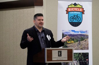 Brent Toderian speaks at Bicycle Colorado' Moving People Forward conference Monday. Photo: David Budd