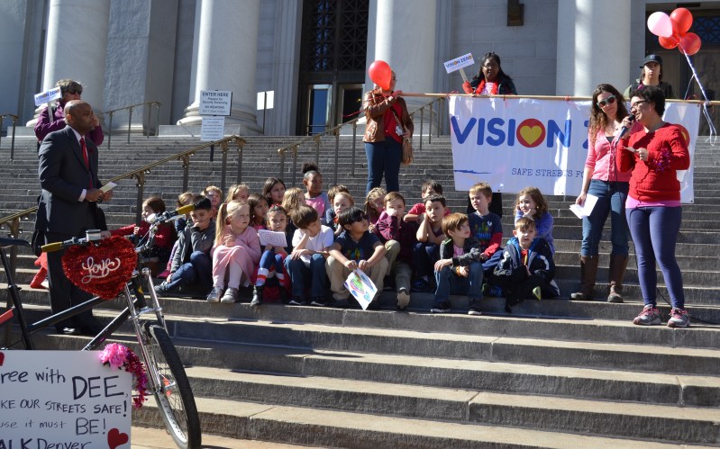 Deyondrah Bridgeman, who was seriously injured by a hit-and-run driver, asks Mayor Michael Hancock to redesign streets for slow speeds. Photo: David Sachs