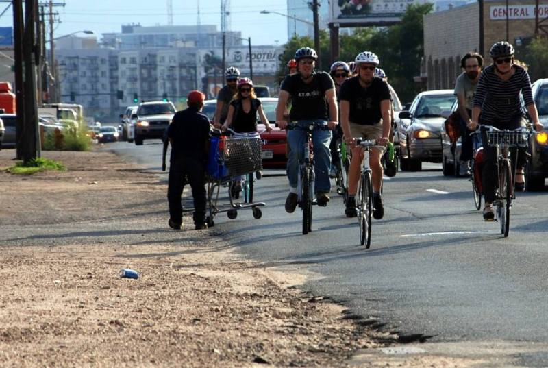 Instead of having to bike in traffic on Brighton Boulevard, soon you'll be able to ride in a great bike lane, thanks in part to BikeDenver. Photo: BikeDenver