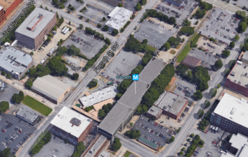 The Garnett MARTA station in downtown Atlanta, surrounded by parking. Image: Google Maps