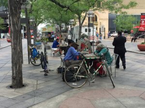 A reconfiguration of the mall could eliminate this center strip and widen the sidewalks on either side. Photo: David Sachs
