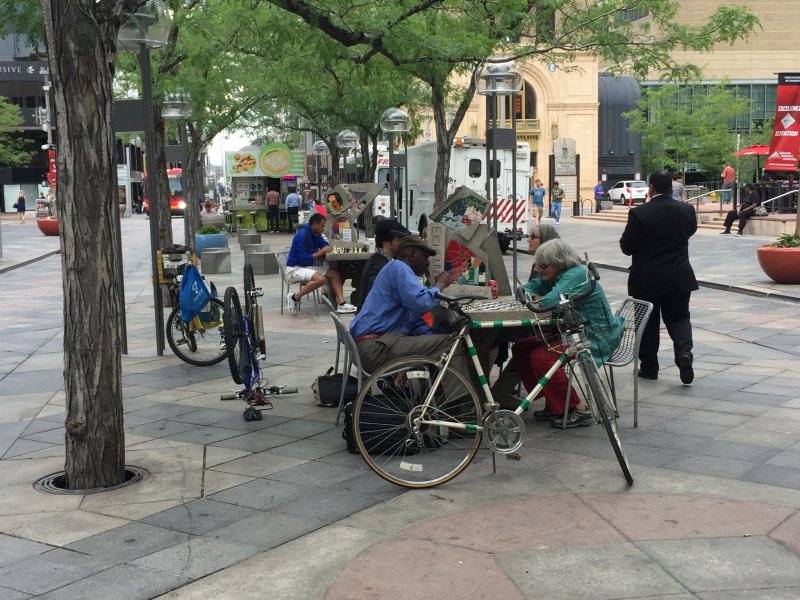 A reconfiguration of the mall could eliminate this center strip and widen the sidewalks on either side. Photo: David Sachs