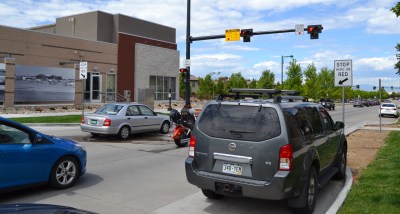 The new HAWK signal at MLK Boulevard and Galena Street. Photo: David Sachs