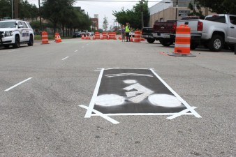 Temporary bike markings on Live Oak Street. Photo: Sam McNeill via Cite