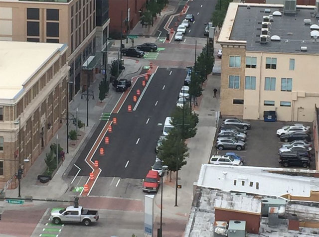 A standalone transportation department, separate from DPW, should be able to get more projects done like the 14th Street protected bike lane. Photo: Tracy
Davis/Twitter