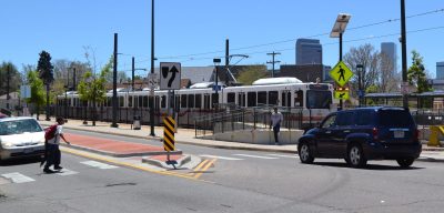 Rapid flashing beacons at 30th and Downing. Photo: David Sachs