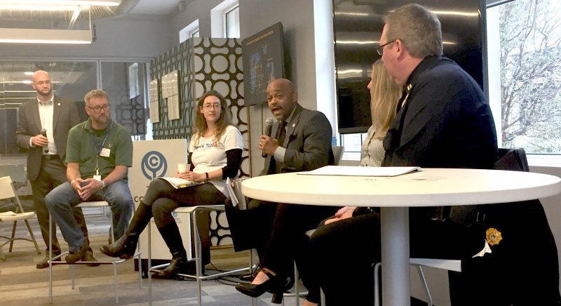 Mayor Hancock speaks at at the unveiling of his plan to end traffic deaths and serious injuries. Photo: David Sachs