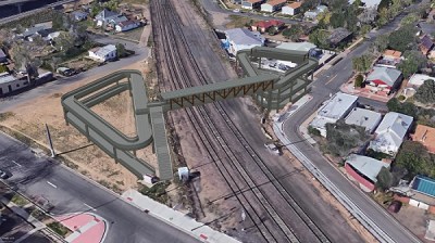 Once built, the pedestrian and bicycle bridge over the railroad tracks at 47th and York will look something like this. Image: City and County of Denver