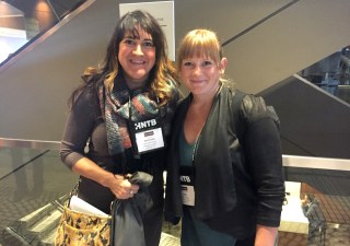 Former Transit Alliance Executive Director Kathleen Osher and staffer Jamie Perkins at Rail~Volution in San Francisco in 2016. Photo: David Sachs
