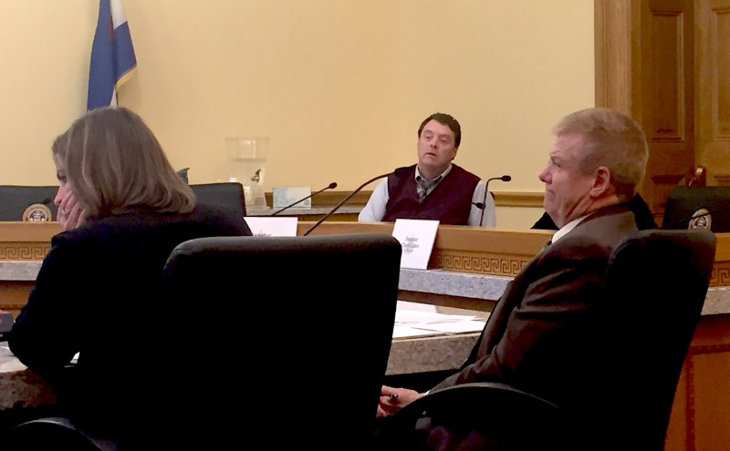 Senator Time Neville, right, at the Senate Finance Committee on Tuesday. Photo: David Sachs