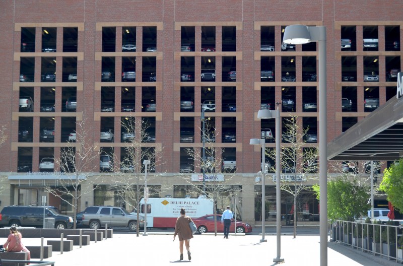 A parking lot across the street from Union Station, Denver's central transit hub, isn't exactly screaming for people not to drive. Photo: David Sachs