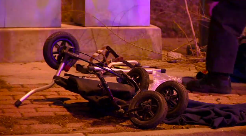 The scene of a crash at 38th and Zuni last month where a motorist hit a woman and two children. Image: 9News