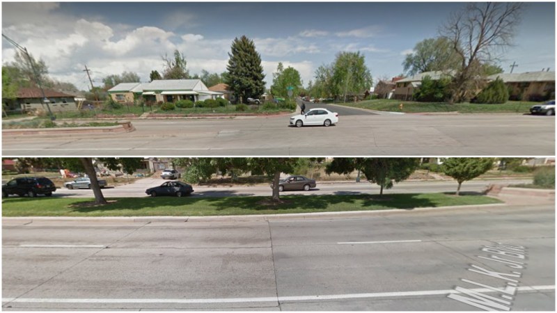 Top: The crosswalk at Leyden Street where the victim was legally supposed to cross. Bottom: Where the victim decided to cross. Which one seems safer? Photos: Google Maps