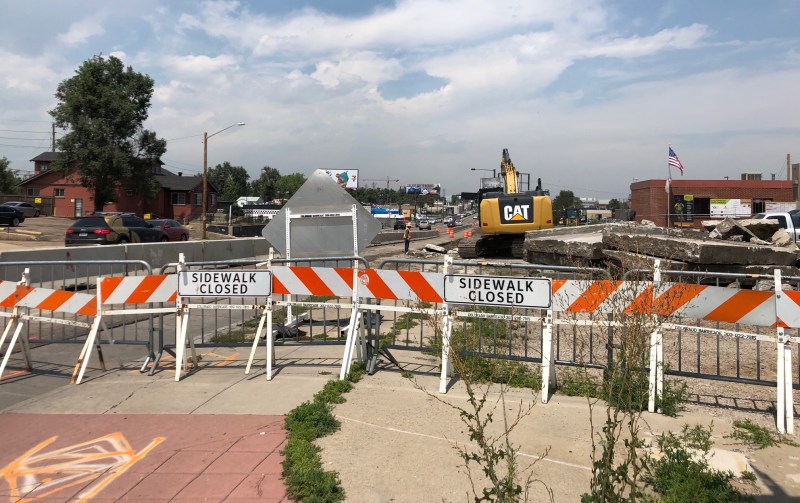 Construction has started at 7th and Federal. Predictably, the sidewalk is closed with no temporary walkway and no signalized crosswalk for pedestrians. Photo: David Sachs