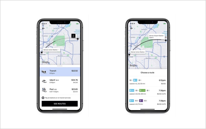 These screen shots show how RTD rides will be integrated into the Uber app. Image: RTD.