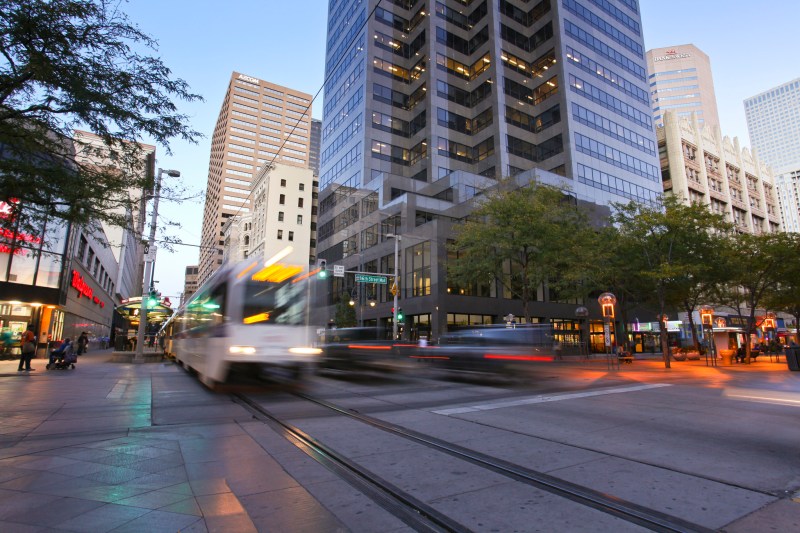 an intersection in downtown denver