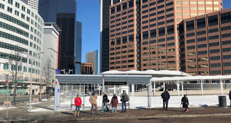 A rendering of what a future bus shelter at Colfax and Broadway will look like. Image: RTD.