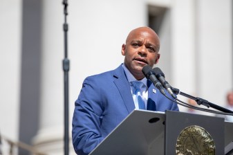 Mayor Michael Hancock delivers his inauguration speech. Photo: Andy Bosselman
