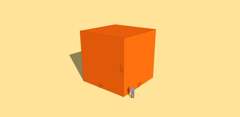 One ton of carbon dioxide emissions can be visualized as a 27-foot cube. Illustration: Jonathan Fertig