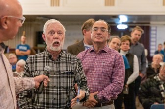A man expressed concerns about the proposed Marion Street Parkway's bike lane's impact on the neighborhood. Photo: Andy Bosselman
