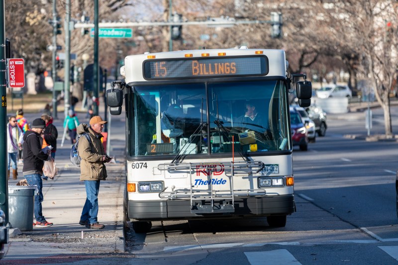 Passenger boards RTD 15 bus