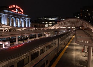 The Winter Park Express ski train rests on Track 5 at Union Station last night. The seasonal Amtrak service started this morning. Photo: Andy Bosselman