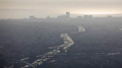 Cityscape and highway with smog in the air